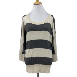Loft Ann Taylor Sweater Womens MP Petite Rugby Striped Quarter Sleeve Slouchy